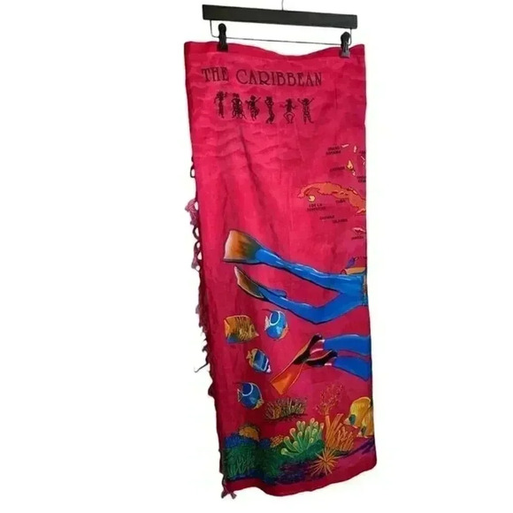 The Caribbean Sarong with Fish Divers Map Swim Wrap Sarong Island Expression - Picture 4 of 7